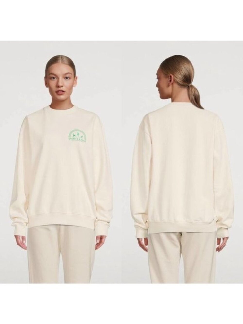 NEW Sporty & Rich Fitness Group Crewneck Sweatshirt M Off White Fleece Oversized